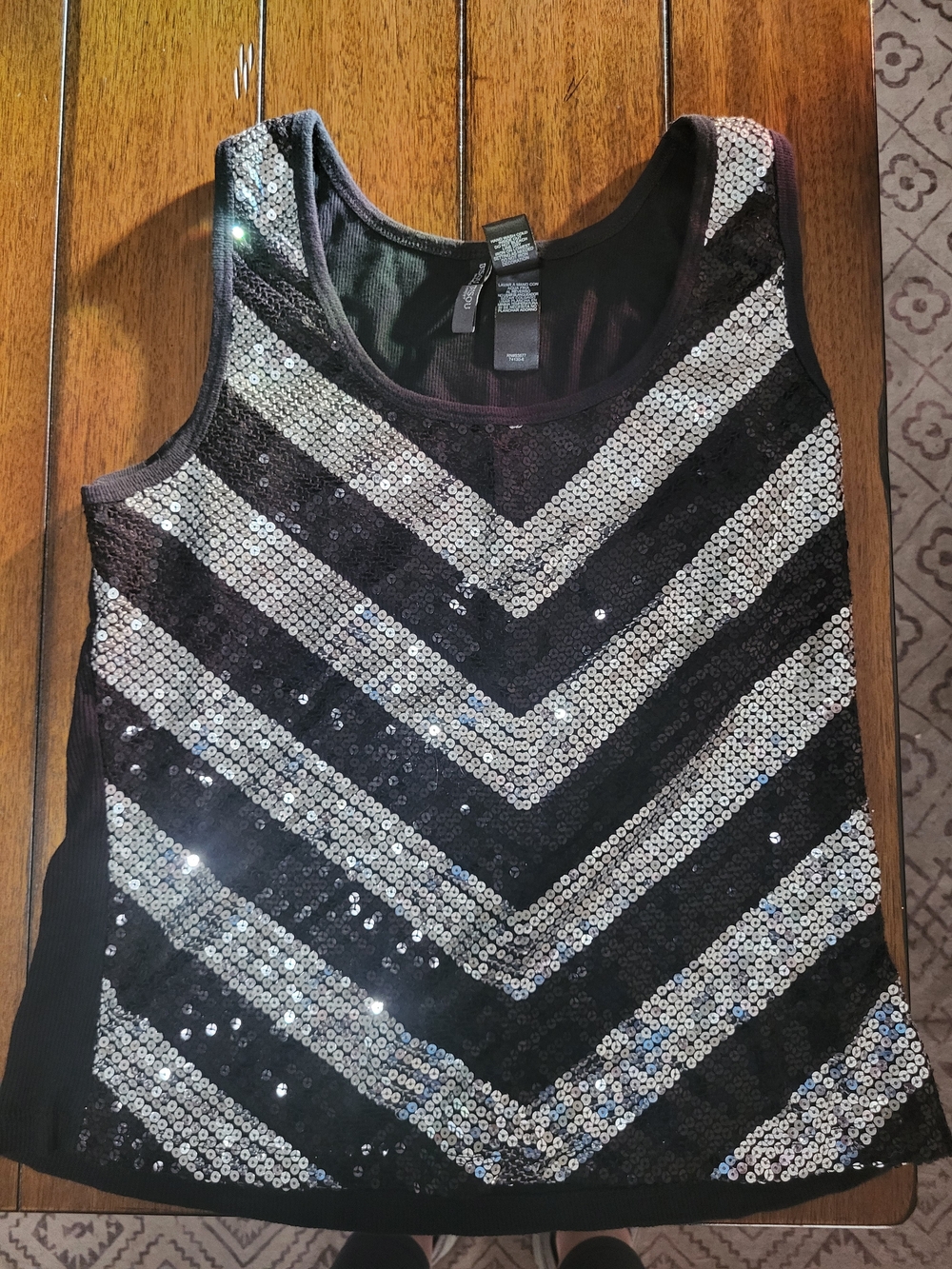 Bisou Bisou Black and Silver Chevron Sequin Tank